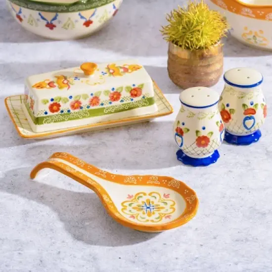 Laurie Gates Tierra 4 Piece Hand Painted Ceramic Tableware Accessory Set image {1}