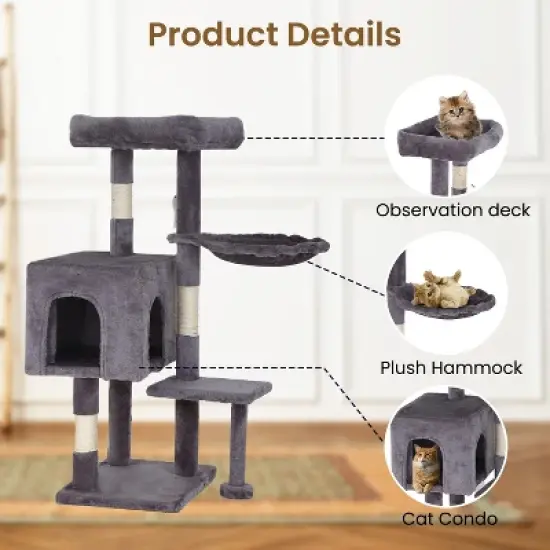 BestMassage Cat Tree 36 inch Tall Cat Tower for Indoor Cats with Cat Scratching Post Multiple Platforms Cozy Condo and Hanging Toy image {2}
