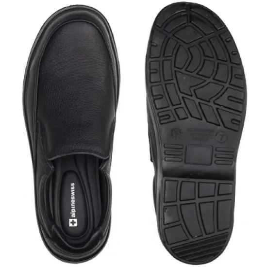 Alpine Swiss Arbete Mens Leather Slip-On Work Shoes Slip Resistant image {3}