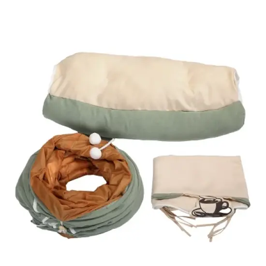 Sevobal Pet Tunnel, Cat Tunnel Bed with Central Washable Soft Cushion and Play Ball, Cat Toys for Indoor Cats Puppy Rabbit, Green, 50"*21.5"*10.5" image {2}