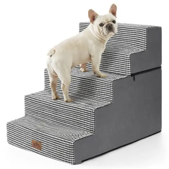 5-Tier Widened Support Pet Stairs, Non-Slip Foldable Dog Steps for Bed & Couch with Removable Cover image {14}