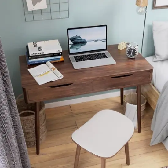 Costway Mid-Century Computer Desk Study Workstation Study Laptop Table 2 Drawers image {2}