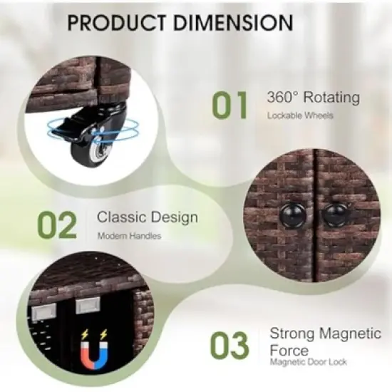 VINGLI Wicker Outdoor Bar Cart with Storage & Rolling Wheels, Patio Bar Table, Outdoor Storage Cabinet Buffet Cabinet Grill Cart for BBQ Pool Patio image {4}