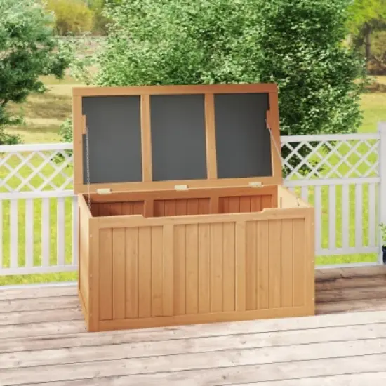 67-Gallon Outdoor Deck Box with Natural Wood Finish, All-Weather Patio Storage for Garden, Porches, or Poolside &ndash; The Pop Home image {7}