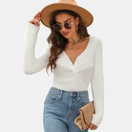 Women's Cooler Daze Twisted-Front Fitted Sweater - Cupshe image {7}