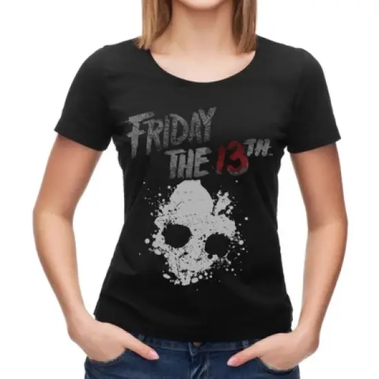Friday the 13th Mask and Title Women's Black Graphic Tee image {1}
