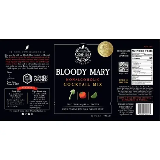 Crafted Cocktails Bloody Mary Mix: 6 Pack: Gold Medal Winning, 50 Calories Per Serving, Tomato, Horseradish, Worcestershire and Spices for Great Taste image {7}