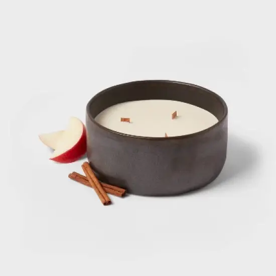 16oz Blackened Bowl Ceramic with Multi Woodwick and Dustcover Honeycrisp Apple Cider Candle Black - Threshold&trade; image {2}