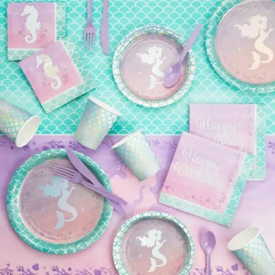 48ct Mermaid Print Beverage Napkins image {2}