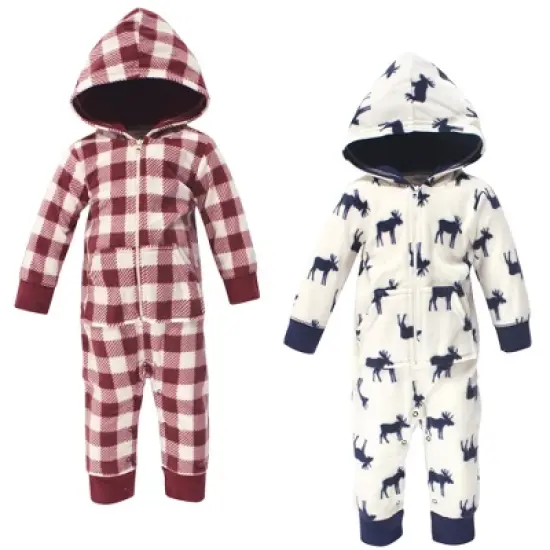 Little Treasure Baby Boy Fleece Jumpsuits and Coveralls 2pk, Moose image {1}