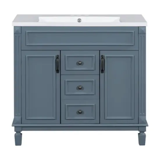 Whisen 36 in. Bathroom Storage Cabinet Bathroom Vanity with Top Sink and 2 Drawers image {9}