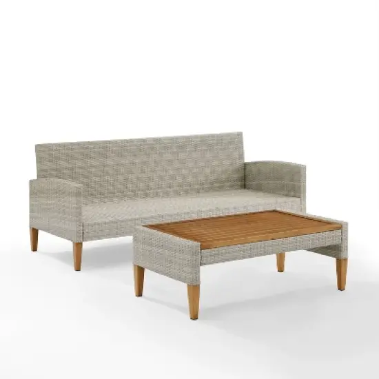 Capella Outdoor Wicker 2 Pc Sofa and Coffee Table Set Gray/Acorn - Crosley image {3}