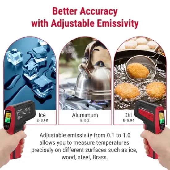 ThermoPro TP450W Dual Laser Temperature Gun for Cooking, Digital Infrared Thermometer for Pizza Oven Grill, Laser Thermometer Gun image {3}