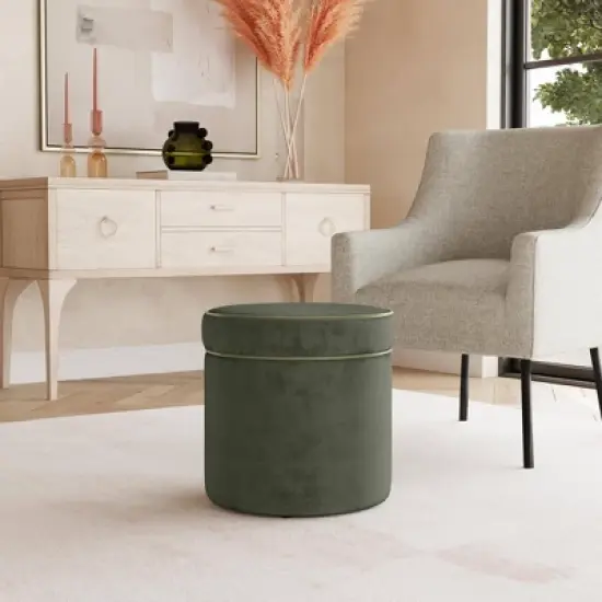 HomePop Ava Velvet Ottoman with Storage Green image {9}