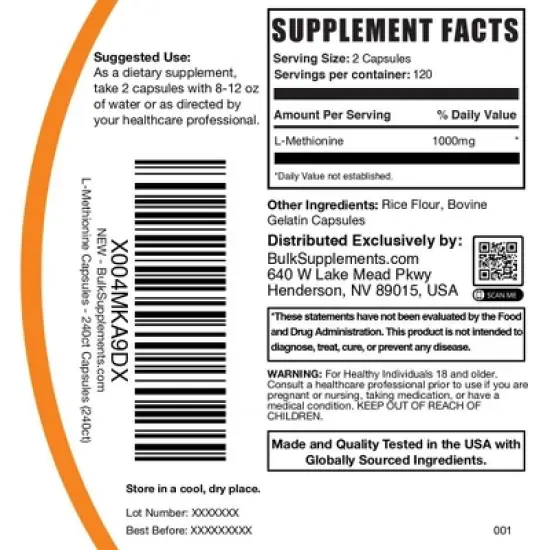 BulkSupplements L-Methionine Capsules image {5}