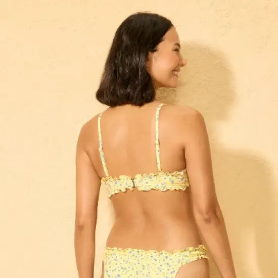 Women's Ruffle Edge Shirred Bralette Bikini Top - Wild Fable&trade; Yellow/Blue Floral image {1}