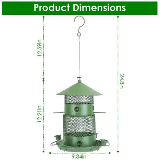 Wild Bird Feeder, Squirrel-Proof Chew-Proof Metal Bird Seed Feeder Outdoor Hanging Bird Feeder With 360&iexcl;&atilde; Circular Perches Water Cups For Yard Garden image {1}