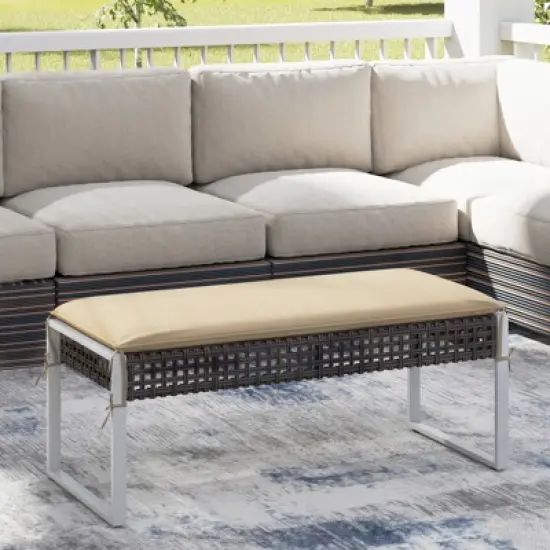 Tangkula 43 Inch Patio Rectangle Ottoman w/ Metal Legs & Seat Cushion image {1}