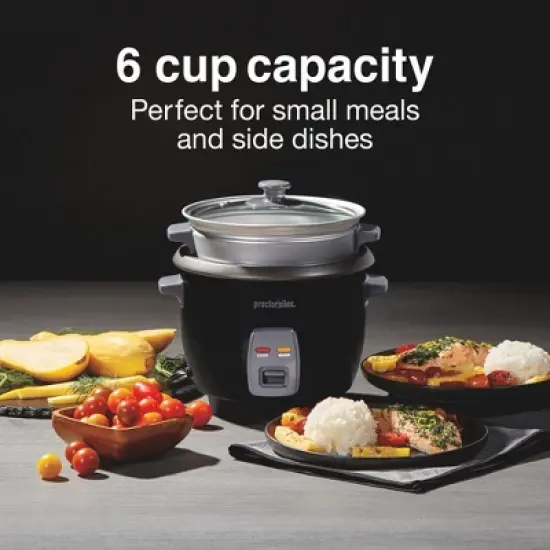 Proctor Silex 6 Cup Rice Cooker & Food Steamer - 37510: Vegetable Steamer, Stay-Cool Handles, Dishwasher-Safe Parts image {9}
