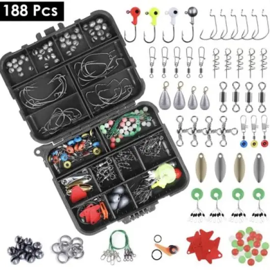 Wikineon 188Pcs Fishing Accessory Kit Portable Fishing Set Including Jig Hooks Sinker Weights Spoon Lure Removable Split Shot With Tackle Box image {7}