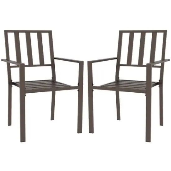 Outsunny Slatted Design Patio Dining Chairs, Set of 2 Stackable Garden Chairs image {7}