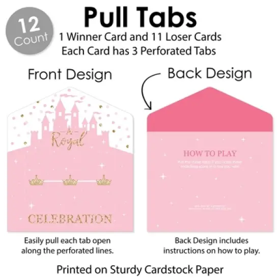 Big Dot of Happiness Little Princess Crown - Pink and Gold Princess Baby Shower or Birthday Party Game Pickle Cards - Pull Tabs 3-in-a-Row - Set of 12 image {3}