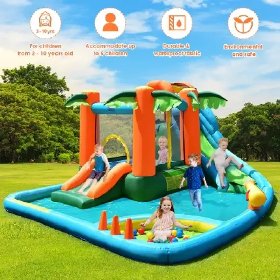 Costway Inflatable Bounce House Kids Water Splash Pool Dual Slide Jumping Castle w/ Bag image {5}