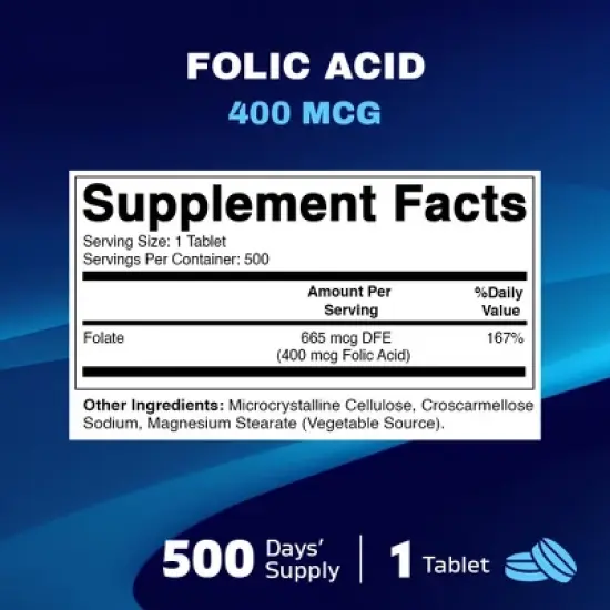 Folic Acid 400mcg - 500 Vegetarian Tablets image {1}