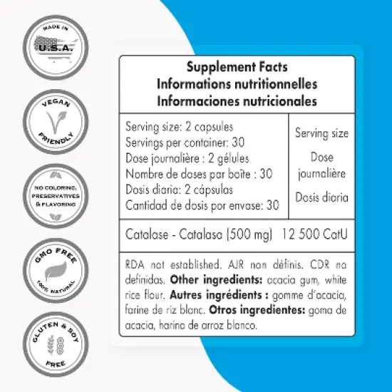 SuperSmart Catalase 500mg per Day (12500 CatU) - Natural Enzyme - Anti Gray Hair Supplement | Non-GMO & Gluten Free - 60 Delayed Release Capsules image {2}