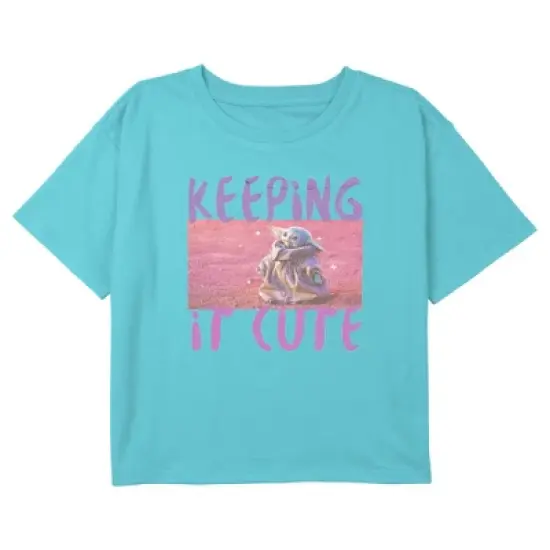 Girl's Star Wars: The Mandalorian Grogu Keeping It Cute Crop T-Shirt image {2}
