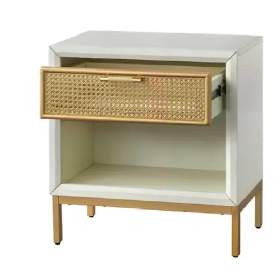 Lati Rattan Drawer End Table White/Natural - Buylateral image {3}