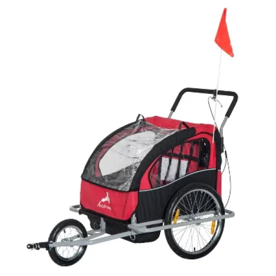 Aosom Elite Three-Wheel Bike Trailer for Kids Bicycle Cart for Two Children with 2 Security Harnesses & Storage image {7}