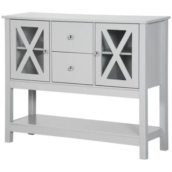 HOMCOM 70" Kitchen Buffet Hutch with 3-Tier Shelving, Freestanding Storage Pantry Cabinet with Adjustable Shelves, Countertop, Gray image {3}