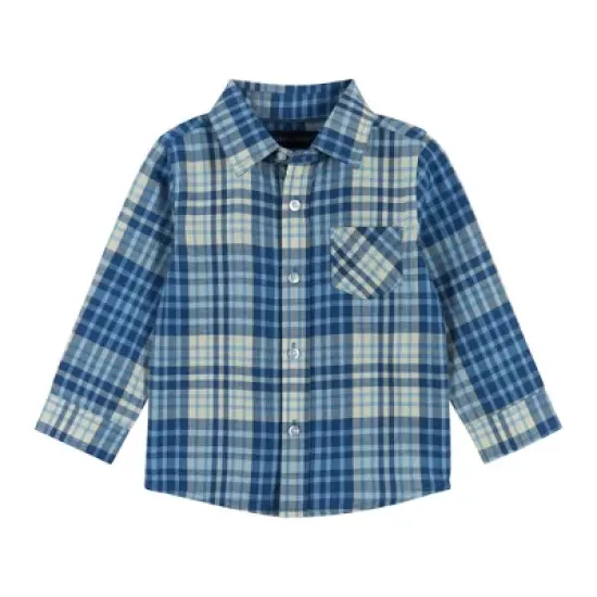Andy & Evan  Infant  Boys Blue & Cream Plaid Ultra Soft Buttondown Set image {2}