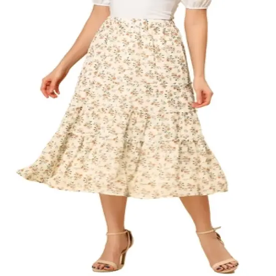 Allegra K Women's Floral Elastic Waist Tiered Ruffle Boho Midi Skirts image {9}
