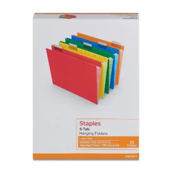 MyOfficeInnovations Hanging File Folders 5 Tab Letter Size Assorted 25/Box (875411) image {4}