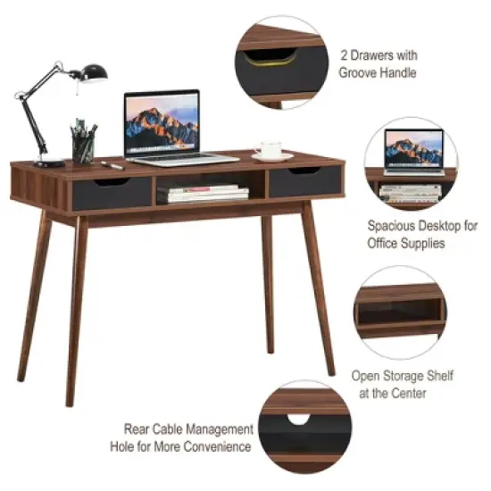 Costway Computer Desk Writing Table w/ Drawers Laptop PC Workstation Home Oak\Walnut image {8}