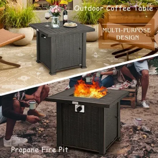 Costway 30" Gas Fire Pit Table 50,000 BTU Square Propane Fire Pit Table W/ Cover image {5}