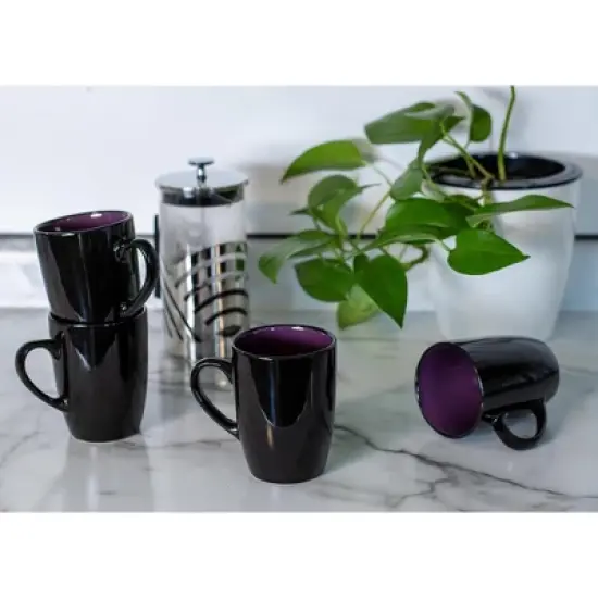 Elanze Designs Color Pop Purple Black Exterior 16 ounce Glossy Ceramic Mugs Matching Set of 4 image {4}