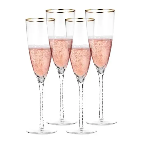 Berkware Luxurious Long Twisted Stem Champagne Flutes with 14k Gold Rim - 10.6oz image {12}