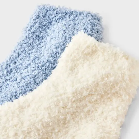 Women's Solid 2pk Cozy Ankle Socks - Auden&trade; Ivory/Blue One Size image {2}