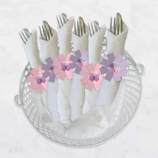 Big Dot of Happiness Beautiful Butterfly - Floral Baby Shower or Birthday Party Paper Napkin Holder - Napkin Rings - Set of 24 image {2}