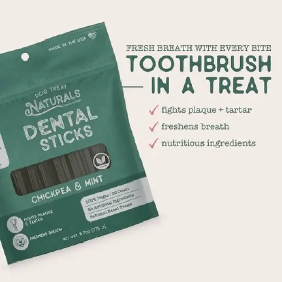 Dog Treat Naturals Dental Sticks - Chickpea & Mint 10oz (20ct), Freshens Breath image {5}
