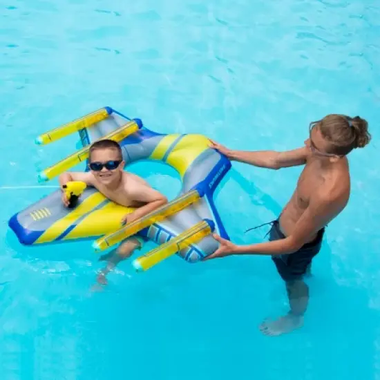 Swimline 46.5" Blue and Yellow Galactic Fighter Squirter Swimming Pool Float image {2}