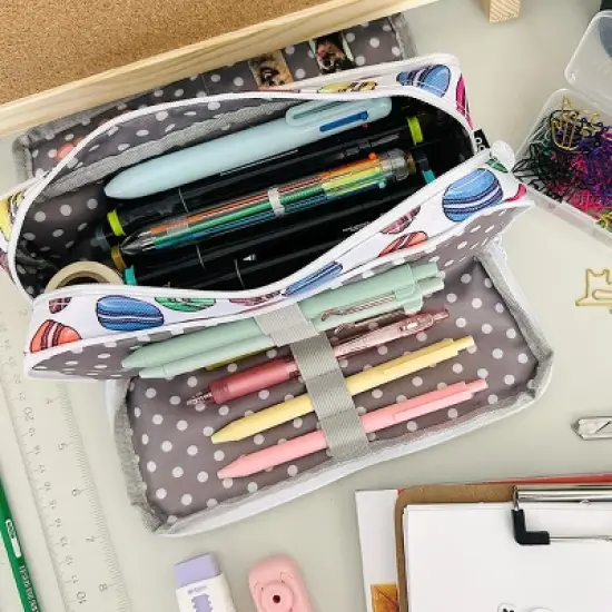 Wrapables Large Capacity Pencil Case, 3 Compartment Pencil Pouch for Stationery Pens, Macarons image {4}