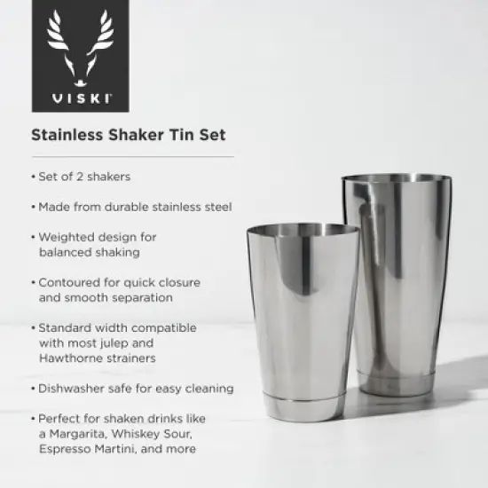 Viski Stainless Steel Shaker Tins, Set of 2 Boston Shaker Tins, Cocktail Shaker Set, 28 Oz & 18 Oz image {1}