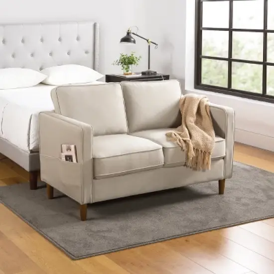 Hana Modern Linen Fabric Loveseat with Armrest Pockets Sand Gray - Mellow image {6}