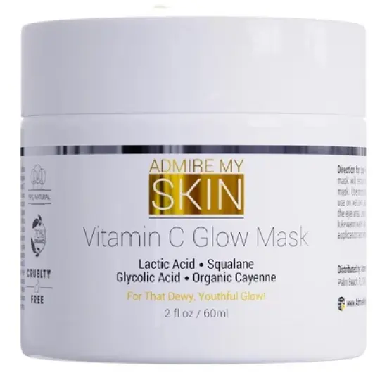 Admire My Skin Vitamin C Mask For Face - Brightening Face Masks Skin Care Contains Glycolic Acid + Lactic Acid + Squalane Oil - Hydrating Beauty, 2oz image {1}
