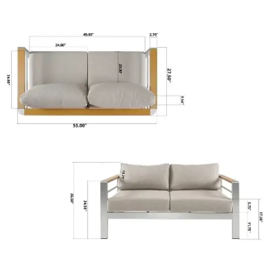 GDFStudio Amias 55" Patio Aluminum Loveseat with Cushions image {2}