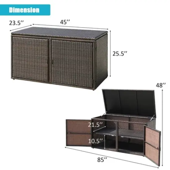 WELLFOR 88gal Outdoor Patio Garden Rattan Storage Box Brown image {9}
